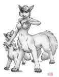  ambiguous_gender animal_genitalia breasts canine chakona_space chest_tuft cub dickgirl duo featureless_breasts foxtaur fully_sheathed intersex kacey mammal navel nude sheath taur tuft young 