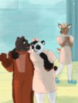  2018 anthro breasts brown_bear cervine clothed clothing digital_media_(artwork) duo female fur grizzly_bear laugh male male/female mammal missebony nurse panda romantic_couple smile ursine 