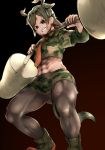  abs animal_ears ass_visible_through_thighs aurochs_(kemono_friends) bangs barbell black_legwear brown_eyes brown_hair camouflage camouflage_shirt camouflage_skirt charnoe clenched_teeth collared_shirt commentary_request cow_ears cow_tail crop_top cropped_shirt dark_skin empty_eyes extra_ears from_below full_body green_footwear green_hair green_shirt green_skirt hands_up highres horns kemono_friends lifting long_sleeves looking_down midriff miniskirt multicolored_hair muscle muscular_female navel necktie pantyhose parted_bangs red_neckwear shirt shoes short_hair short_over_long_sleeves short_sleeves side_slit skirt solo squatting standing stomach tail teeth thick_thighs thighs two-tone_hair upskirt v-shaped_eyebrows weightlifting weights wing_collar 