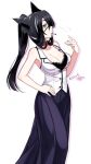  animal_ears bare_arms bare_shoulders black_hair breasts cigarette cleavage commentary_request dated eyepatch fox_ears from_side hand_on_hip konshin large_breasts mouth_hold original ponytail purple_skirt red_eyes signature skirt smoke smoking solo standing vest white_vest 
