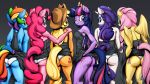  2018 anthro anthrofied applejack_(mlp) butt clothing cowboy_hat crown dress equine female fluttershy_(mlp) friendship_is_magic group hat horn horse looking_at_viewer looking_back mammal my_little_pony mysticalpha panties pegasus pinkie_pie_(mlp) pony rainbow_dash_(mlp) rarity_(mlp) stetson twilight_sparkle_(mlp) underwear unicorn winged_unicorn wings 