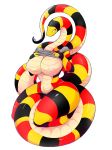 anthro big_breasts breasts clothed clothing clothing_lift coral_snake curvaceous cute female long_tail markings navel nipples partially_clothed reptile scalie shirt shirt_lift skimpy snake solo thick_thighs thong wide_hips xenochelle yellow_eyes 