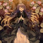  afloat alternate_costume beads brown_hair gradient_hair hijiri_byakuren japanese_clothes long_hair monk multicolored_hair open_mouth outdoors partially_submerged prayer_beads purple_hair smile solo suna_(s73d) touhou water 