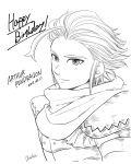  armor arthur_pendragon_(nanatsu_no_taizai) artist_name blush commentary_request greyscale happy_birthday harumiya looking_at_viewer monochrome nanatsu_no_taizai smile solo upper_body 