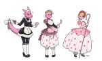  2018 anthro anthro_to_inanimate blackshirtboy blonde_hair blush bo_peep breasts charlotte_(redflare500) clothing doll dragon dress female footwear hair maid_uniform ribbons sequence shoes simple_background solo story story_in_description toy_story transformation uniform white_background 