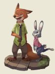  anthro canine clothing disney female fox judy_hopps lagomorph male mammal nick_wilde rabbit samidaro simple_background zootopia 