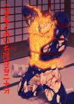  bara blood boku_no_hero_academia endeavor_(boku_no_hero_academia) fire kneeling male_focus muscle penis red_hair restrained rope tagme torn_clothes 