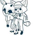  aggressive_retsuko antelope anthro big-fig blush breasts bulge butt clothed clothing duo eyelashes female gazelle grinding horn male mammal red_panda resasuke sanrio tsunoda 