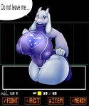  2017 anthro ber00 big_breasts blue_eyes boss_monster breasts caprine clothed clothing crying detailed_background dialogue dress english_text female fully_clothed game_background goat hi_res huge_breasts legs_together looking_at_viewer mammal nipple_bulge signature solo speech_bubble standing tears text thick_thighs toriel undertale video_games voluptuous wide_hips 