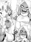  1boy 1girl animal_ears bar_censor bare_shoulders blush boku_no_hero_academia breasts bunny_ears censored clothed_female_nude_male comic covered_nipples dark_skin erection fellatio gloves grabbing greyscale half-closed_eyes hetero large_breasts leotard looking_at_viewer monochrome nude open_mouth oral penis penis_awe saliva scarf shpo sleeveless smile solo_focus sparkle speech_bubble surprised sweat teeth textless tongue tongue_out usagiyama_rumi veins veiny_penis 