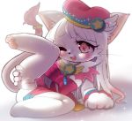  1girl artist_request cat cat_busters censored furry long_hair pink_eyes pussy solo white_hair 