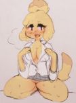  &lt;3 2018 animal_crossing anthro blonde_hair blush breasts camel_toe canine clothing dog female fur hair in_heat isabelle_(animal_crossing) mammal napdust nintendo pussy shih_tzu solo sweat video_games yellow_fur 