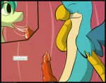  2018 animal_genitalia animal_penis avian barbed_penis comic cum deep_throat digital_media_(artwork) earth_pony english_text equine erection feathers feral flash_draw friendship_is_magic fur gallus_(mlp) gaming gryphon hair horse male male/male mammal my_little_pony nude open_mouth oral penetration penis pony precum saliva saliva_string sandbar_(mlp) sex sheath sitting smile text tongue tongue_out 