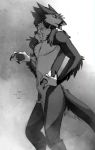  claws greyscale looking_back male monochrome natalie_de_corsair neck_tuft nude pubes sergal solo standing tuft 