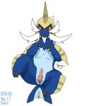  blue_body blush claws feral gearfactory horn male mammal nintendo nude open_mouth penis pok&eacute;mon pok&eacute;mon_(species) samurott simple_background solo spread_legs spreading sweat tapering_penis video_games 