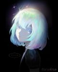  androgynous black_background colored_eyelashes commentary_request diamond_(houseki_no_kuni) gem_uniform_(houseki_no_kuni) glowing glowing_hair houseki_no_kuni looking_at_viewer multicolored multicolored_eyes multicolored_hair rainbow_eyes rainbow_hair rainry short_hair solo sparkle upper_body 