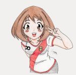  1girl 2018_fifa_world_cup boku_no_hero_academia breasts brown_eyes brown_hair peru smile soccer soccer_uniform solo tagme uraraka_ochako world_cup 