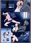  2girls :o absurdres alley bag black_hair black_hoodie black_skirt blonde_hair blue_legwear blue_panties blue_sweater blush censored closed_eyes clothes_lift collared_shirt comic commentary_request dress_shirt drooling fighting_stance flying_kick hetero highres hood hood_up in_the_face jijo_(kakitama) kakitama kicking kneehighs long_hair miniskirt molestation multiple_girls night nude oneechan_(kakitama) open_mouth original panties pantyshot pantyshot_(kicking) pink_sweater pleated_skirt school_bag school_uniform shirt short_hair siblings sisters skirt sweat sweater sweater_lift sweater_vest tears tongue tongue_out underwear undressing v-shaped_eyebrows white_shirt 