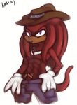  anthro clothing echidna gloves jeans kayla-na knuckles_the_echidna looking_at_viewer male mel_the_hybrid penis plain_background purple_eyes sega sonic_(series) sonic_team 