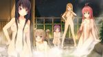  akinashi_yuu ao_no_kanata_no_four_rhythm arisaka_mashiro barefoot black_hair blue_eyes blush breasts brown_hair game_cg group ichinose_rika kurashina_asuka long_hair navel night nipples nude onsen purple_eyes purple_hair red_hair short_hair sprite stars tagme_(character) tobisawa_misaki towel twintails water 