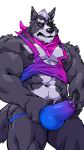  2018 5_fingers abs anthro biceps black_claws black_fur black_nipples black_nose black_pawpads bulge canine claws clothed clothing digital_drawing_(artwork) digital_media_(artwork) erection erection_under_clothes eye_patch eyewear fur grey_fur grey_hair hair male mammal multicolored_fur muscular muscular_male neckerchief nintendo nipples pawpads paws pecs precum red_eyes simple_background solo star_fox sweat taoren teeth thong two_tone_fur underwear video_games white_background wolf wolf_o&#039;donnell 