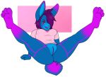  2018 anthro blue_fur bonnie_nicks bottomless breasts buckteeth clitoris clothed clothing female fur lagomorph looking_at_viewer mammal neon_fur nipples os purple_eyes pussy rabbit smile solo spreading teeth 