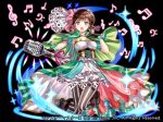  :o bass_clef beamed_sixteenth_notes black_background black_footwear black_gloves blue_eyes blush boots bow braid breasts brown_hair cape corset cross-laced_clothes detached_sleeves earrings eighth_note fantasy full_body gloves green_cape grey_legwear hair_bow hakuda_tofu hand_up holding holding_microphone jewelry looking_at_viewer medium_breasts microphone monster_master_x musical_note official_art outstretched_arm pink_bow plaid puffy_detached_sleeves puffy_short_sleeves puffy_sleeves quarter_note short_sleeves sixteenth_note solo sparkle striped striped_legwear tassel tassel_earrings treble_clef vertical-striped_legwear vertical_stripes watermark 