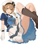  :d boots braid commentary_request gloves green_eyes hat idolmaster idolmaster_million_live! idolmaster_million_live!_theater_days light_brown_hair open_mouth puffy_short_sleeves puffy_sleeves pupps sakuramori_kaori short_hair short_sleeves skirt smile tied_hair 