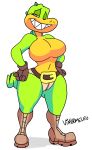  2018 australian big_breasts boots breasts clothed clothing croc_(vimhomeless) crocodilian female footwear hi_res monochrome non-mammal_breasts reptile scalie shorts simple_background smile solo somebodyyoudespise thick_thighs topless vimhomeless voluptuous white_background wide_hips 