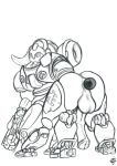  animal_genitalia animal_penis buttplug equine_penis machine male monochrome orisa_(overwatch) overwatch penis robot sex_toy simple_background solo the_gentle_giant video_games white_background 