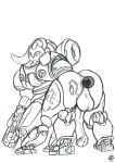  machine male monochrome orisa_(overwatch) overwatch robot simple_background solo the_gentle_giant video_games white_background 