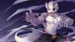  abs anthro biceps canine claws clothed clothing digital_media_(artwork) eye_patch eyewear fur hair looking_at_viewer male mammal manly muscular muscular_male nintendo open_mouth pecs rabbity red_eyes signature snow solo star_fox teeth tongue topless video_games wolf wolf_o&#039;donnell 