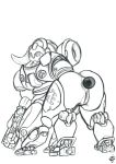  anal anal_penetration anus buttplug female gun looking_back machine monochrome orisa_(overwatch) overwatch penetration presenting pussy ranged_weapon robot sex_toy solo the_gentle_giant video_games weapon 