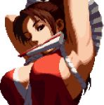  1girl armpits breasts brown_hair looking_at_viewer official_art pixel_art ponytail shiranui_mai sideboob solo the_king_of_fighters winking 