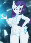  2018 anthro anthrofied big_breasts bikini blue_eyes breasts cleavage clothed clothing cutie_mark diamond_(gem) digital_media_(artwork) equine eyeshadow female friendship_is_magic gem glowing hair hi_res horn jrvanesbroek lipstick looking_at_viewer makeup mammal my_little_pony navel piercing portrait purple_hair purple_lipstick rarity_(mlp) ring skimpy smile solo standing swimsuit unicorn 