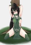  1girl akali akira_b angry armpits black_hair bondage breasts grimace league_of_legends ninja nipples one_breast_out pelvic_curtain tied_up yellow_eyes 