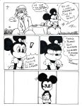 black_and_white bow comic comic_page cup dialogue disney doujinshi female human kingdom_hearts loretoons male mammal manga mickey_mouse minnie_mouse monochrome mouse riku_(kingdom_hearts) rodent round_ears spanish_text square_enix text tired translated video_games 