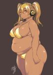  1girl bikini blonde_hair brown_eyes fat headphones nitroplus super_pochaco tanned 