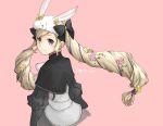  animal_ears black_bow blonde_hair bow bunny_ears commentary_request elise_(fire_emblem_if) fire_emblem fire_emblem_heroes fire_emblem_if flower from_behind hair_bow hair_flower hair_ornament long_hair long_sleeves looking_back multicolored_hair pink_background purple_eyes purple_hair robaco simple_background smile solo twintails 