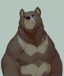  2018 bear black_bear brown_eyes brown_fur front_view fur green_background looking_aside male mammal moon_bear muscular nude null-ghost simple_background smile solo 