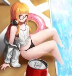  bikini brown_hair glasses headphones highres innertube jacket kibellin long_hair looking_at_viewer orange_hair persona persona_5 pool poolside sakura_futaba solo swimsuit water 