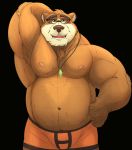  2018 anthro bear brown_fur bulge clothing eyewear fur galvinwolf glasses male mammal overweight overweight_male solo tokyo_afterschool_summoners underwear volos 