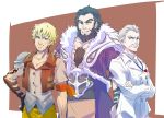  asymmetrical_sleeves beard black_hair blonde_hair chest_hair commentary_request crossed_arms facial_hair father's_day ghira_belladonna iesupa jacques_schnee multiple_boys mustache rwby stubble taiyang_xiao_long white_hair 
