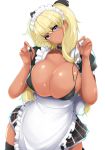  apron bikini blonde_hair breasts cleavage commentary_request dark_skin gyaru highres huge_breasts kogal long_hair maid maid_apron maid_headdress mizuyan original skirt solo swimsuit twintails 