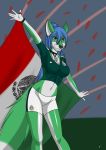  anthro aventis aventis_vixxx blue_hair bracelet breasts canine clothed clothing female flag fox fur green_fur hair jewelry latina mammal mexican mexico navel necklace pentagram soccer solo sport 