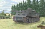  commentary_request day forest grass ground_vehicle military military_vehicle motor_vehicle multiple_boys nature original sky t-34 tank tiger_i tree world_war_ii yjy303 