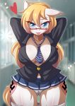  &lt;3 2018 anthro aryanne aryanne_(character) blonde_hair blue_eyes blush breasts cleavage clothed clothing equine eyewear fan_character female glasses hair horse mammal miniskirt my_little_pony necktie nipple_bulge panties pony school_uniform skirt solo swastika thigh_gap tongue tongue_out underwear uniform 