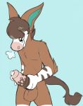  2016 animal_crossing animal_genitalia animal_penis anthro balls biped black_eyes blue_background blue_blush blush brown_balls brown_fur brown_hair brown_penis brown_stripes brown_tail chest_tuft cum cum_drip digital_drawing_(artwork) digital_media_(artwork) dripping ears_back elbow_tufts equine_penis fingerless_(marking) front_view fur gloves_(marking) hair half-length_portrait knlght looking_at_penis looking_at_self looking_down looking_pleasured male mammal markings masturbation medial_ring mottled_penis multicolored_fur multicolored_penis muzzle_(marking) nintendo nude okapi panting papi_(animal_crossing) penile_masturbation penis pink_fur pink_penis portrait short_hair simple_background slim smile snout socks_(marking) solo standing striped_fur stripes tail_tuft tuft two_tone_penis vein veiny_penis video_games white_fur 