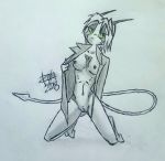  2018 anthro breasts dreamkeepers fawkesvtrot female green_eyes horn mammal namah_calah navel nipples open_coat pussy solo spade_tail 
