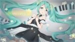  aqua_eyes aqua_hair artist_name bad_id bad_pixiv_id bare_shoulders black_dress collar commentary_request copyright_name dress flower hair_flower hair_ornament hands_on_own_chest hatsune_miku long_hair piano_keys shiratama_akane solo twintails very_long_hair vocaloid 